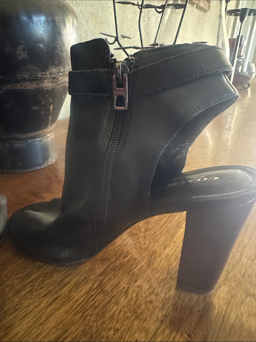 Coach Black Leather Open-Toe Mules with Ankle Strap